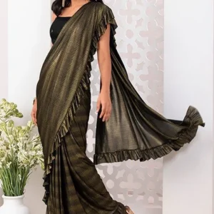 Black And Gold Ruffle Hem Pre-Stitched Saree