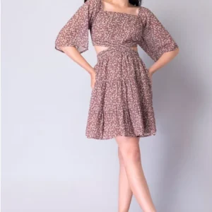 Blush Floral Waist Cut Out Dress