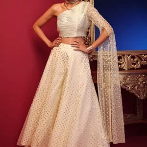 Ivory Brocade One Shoulder Statement Sleeve Blouse