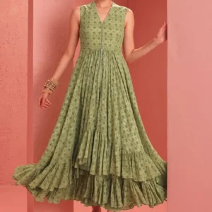 Lime Green Foil Layered Kurta by Ridhi Mehra