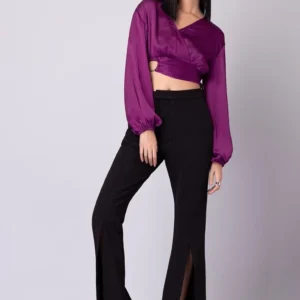 Pink Wrap Waist Cut Out Crop Top