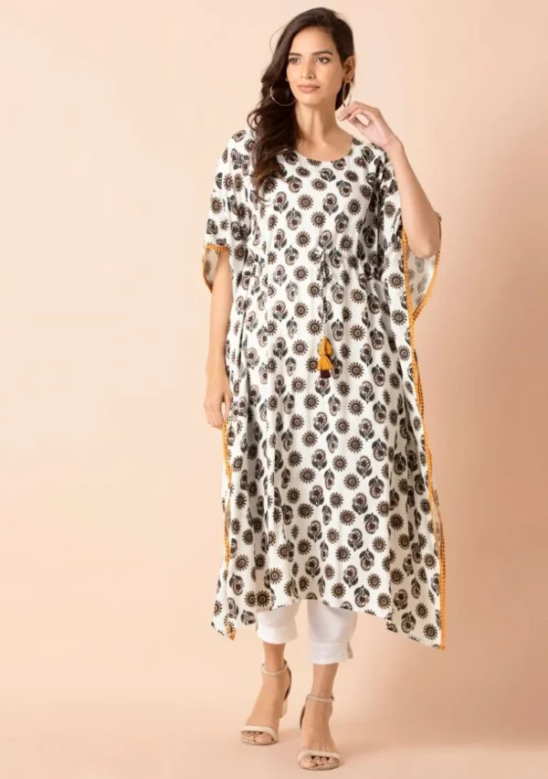 White Floral Boota Kaftan Kurta – Meesa